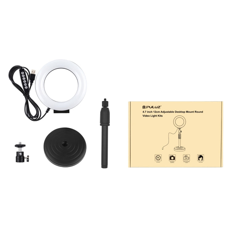 PULUZ 4.7 นิ้ว 12 ซม. พื้นผิวโค้งแหวนแสง + ฐานกลมสก์ท็อปเมา USB 10 โหมด 8 สี RGBW หรี่แสงได้ LED แหวนเซลฟีความงามวิดีโอบล็อกการถ่ายภาพไฟวิดีโอที่มีรองเท้าเย็นขาตั้งกล้องหัวบอล, 4.7 inch RGBW+Desktop Mount