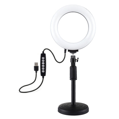 PULUZ 6.2 นิ้ว 16 ซม. USB 10 โหมด 8 สี RGBW หรี่แสงได้ LED แหวนวิดีโอบล็อกการถ่ายภาพไฟวิดีโอ + ฐานกลมสก์ท็อปเมากับรองเท้าเย็นขาตั้งกล้องหัวบอล, 6.2 inch RGBW+Desktop Mount