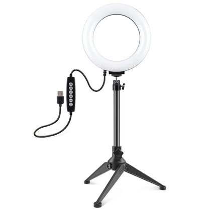 PULUZ 6.2 นิ้ว 16 ซม. USB 10 โหมด 8 สี RGBW หรี่แสงได้ LED แหวนวิดีโอบล็อกการถ่ายภาพไฟวิดีโอ + สก์ท็อปเมาขาตั้งกล้องที่มีรองเท้าเย็นขาตั้งกล้องหัวบอล, 6.2 inch RGBW+Tripod Mount