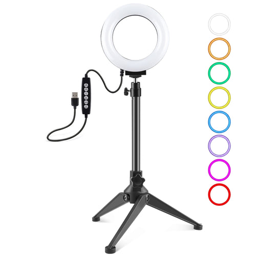 PULUZ 4.7 นิ้ว 12 ซม. USB 10 โหมด 8 สี RGBW หรี่แสงได้ LED แหวนวิดีโอบล็อกการถ่ายภาพไฟวิดีโอ + สก์ท็อปเมาขาตั้งกล้องที่มีรองเท้าเย็นขาตั้งกล้องหัวบอล, 4.7 inch RGBW+Tripod Mount