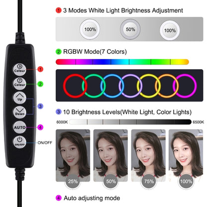 PULUZ 4.7 นิ้ว 12 ซม. USB 10 โหมด 8 สี RGBW หรี่แสงได้ LED แหวนวิดีโอบล็อกการถ่ายภาพไฟวิดีโอ + สก์ท็อปเมาขาตั้งกล้องที่มีรองเท้าเย็นขาตั้งกล้องหัวบอล, 4.7 inch RGBW+Tripod Mount