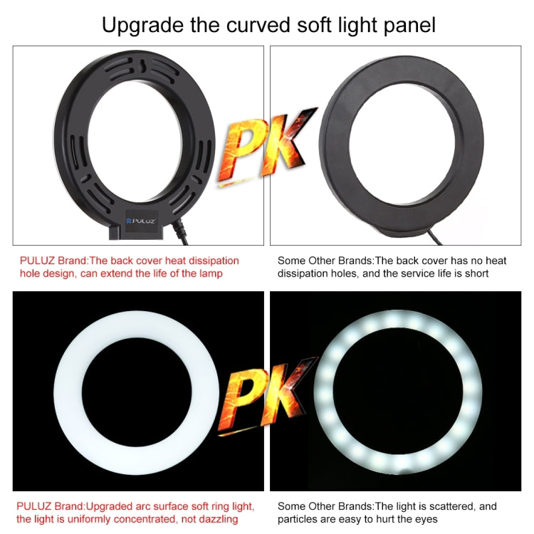PULUZ 4.7 นิ้ว 12 ซม. USB 10 โหมด 8 สี RGBW หรี่แสงได้ LED แหวนวิดีโอบล็อกการถ่ายภาพไฟวิดีโอ + สก์ท็อปเมาขาตั้งกล้องที่มีรองเท้าเย็นขาตั้งกล้องหัวบอล, 4.7 inch RGBW+Tripod Mount