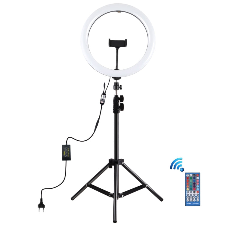 PULUZ 11.8 นิ้ว 30 ซม. ไฟ RGB 1.1 ม. ขาตั้งกล้องหรี่แสงได้ LED แหวนวิดีโอบล็อกเซลฟีการถ่ายภาพไฟวิดีโอถ่ายทอดสดชุดพร้อมรองเท้าเย็นหัวบอลขาตั้งกล้องและที่หนีบโทรศัพท์, 12 inch RGB+Tripod(EU)