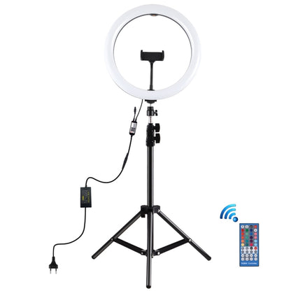 PULUZ 11.8 นิ้ว 30 ซม. ไฟ RGB 1.1 ม. ขาตั้งกล้องหรี่แสงได้ LED แหวนวิดีโอบล็อกเซลฟีการถ่ายภาพไฟวิดีโอถ่ายทอดสดชุดพร้อมรองเท้าเย็นหัวบอลขาตั้งกล้องและที่หนีบโทรศัพท์, 12 inch RGB+Tripod(EU)