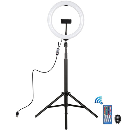 PULUZ 10.2 นิ้ว 26 ซม. RGBW แสง + 1.65m เมาขาตั้งกล้องพื้นผิวโค้ง USB RGBW หรี่แสงได้ LED แหวนวิดีโอบล็อกไฟวิดีโอชุดถ่ายทอดสดพร้อมรองเท้าเย็นขาตั้งกล้องหัวบอลและหนีบโทรศัพท์และการควบคุมระยะไกล, 10.2 inch RGBW+1.65m Tripod