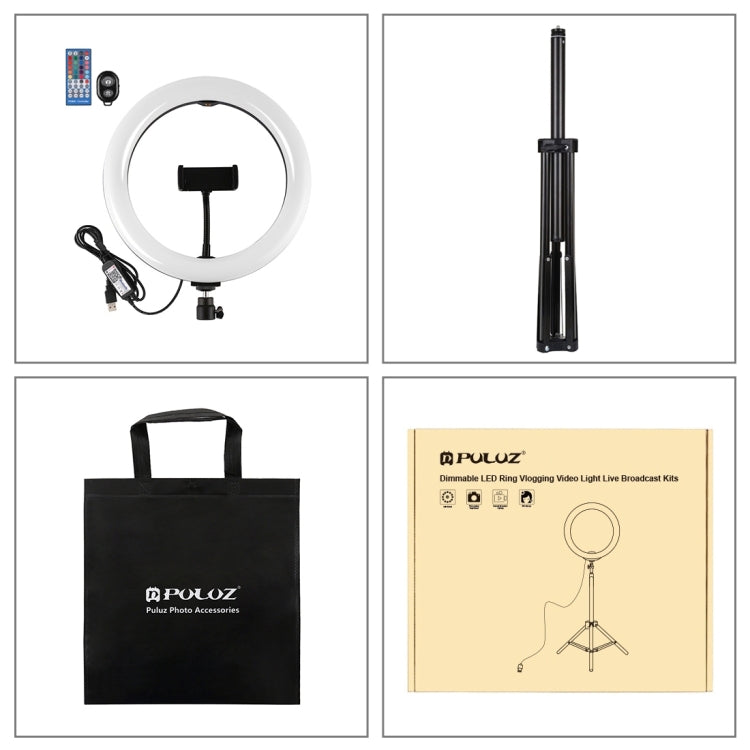 PULUZ 10.2 นิ้ว 26 ซม. RGBW แสง + 1.65m เมาขาตั้งกล้องพื้นผิวโค้ง USB RGBW หรี่แสงได้ LED แหวนวิดีโอบล็อกไฟวิดีโอชุดถ่ายทอดสดพร้อมรองเท้าเย็นขาตั้งกล้องหัวบอลและหนีบโทรศัพท์และการควบคุมระยะไกล, 10.2 inch RGBW+1.65m Tripod
