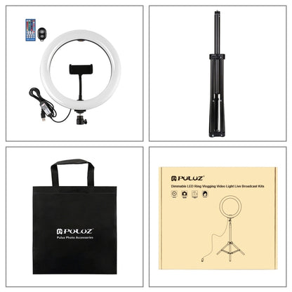PULUZ 10.2 นิ้ว 26 ซม. RGBW แสง + 1.65m เมาขาตั้งกล้องพื้นผิวโค้ง USB RGBW หรี่แสงได้ LED แหวนวิดีโอบล็อกไฟวิดีโอชุดถ่ายทอดสดพร้อมรองเท้าเย็นขาตั้งกล้องหัวบอลและหนีบโทรศัพท์และการควบคุมระยะไกล, 10.2 inch RGBW+1.65m Tripod