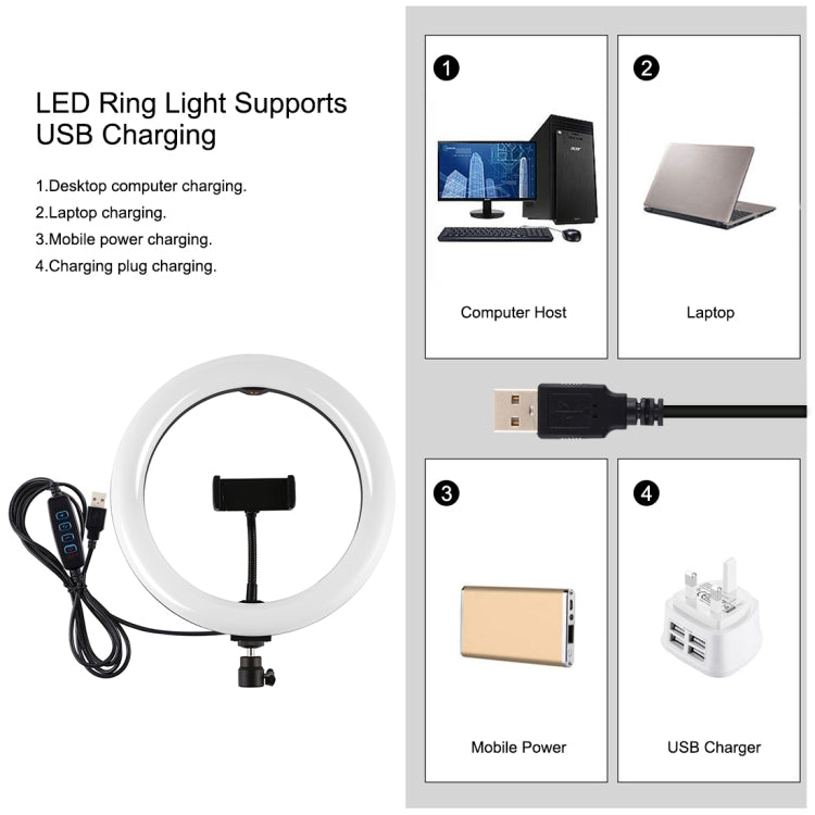 PULUZ 10.2 นิ้ว 26 ซม. แสง + 1.65 ม. เมาท์ขาตั้งกล้องพื้นผิวโค้ง USB 3 โหมดหรี่แสงได้อุณหภูมิสีคู่แหวนวิดีโอบล็อกไฟวิดีโอชุดถ่ายทอดสดพร้อมที่หนีบโทรศัพท์และรีโมทคอนโทรลเซลฟี่, 10.2 inch+1.65m Tripod