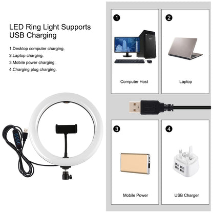 PULUZ 10.2 นิ้ว 26 ซม. แสง + 1.65 ม. เมาท์ขาตั้งกล้องพื้นผิวโค้ง USB 3 โหมดหรี่แสงได้อุณหภูมิสีคู่แหวนวิดีโอบล็อกไฟวิดีโอชุดถ่ายทอดสดพร้อมที่หนีบโทรศัพท์และรีโมทคอนโทรลเซลฟี่, 10.2 inch+1.65m Tripod