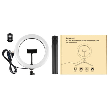 PULUZ 10.2 นิ้วแสง 26 ซม. + สก์ท็อปเมาขาตั้งกล้อง USB 3 โหมดหรี่แสงได้อุณหภูมิสีคู่ LED โค้งกระจายแสงแหวนวิดีโอบล็อกเซลฟีการถ่ายภาพไฟวิดีโอพร้อมแคลมป์โทรศัพท์, 10.2 inch Curved+Tripod