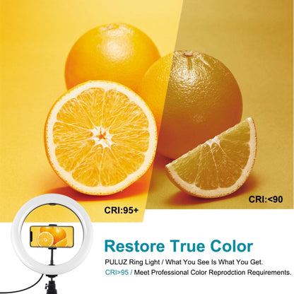 PULUZ 10.2 นิ้วแสง 26 ซม. + สก์ท็อปเมาขาตั้งกล้อง USB 3 โหมดหรี่แสงได้อุณหภูมิสีคู่ LED โค้งกระจายแสงแหวนวิดีโอบล็อกเซลฟีการถ่ายภาพไฟวิดีโอพร้อมแคลมป์โทรศัพท์, 10.2 inch Curved+Tripod