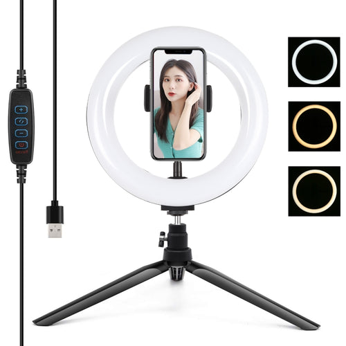 PULUZ 7.9 นิ้วแสง 20 ซม. + สก์ท็อปเมาขาตั้งกล้อง USB 3 โหมดหรี่แสงได้อุณหภูมิสีคู่ LED โค้งแสงแหวนวิดีโอบล็อกเซลฟีความงามการถ่ายภาพไฟวิดีโอพร้อมแคลมป์โทรศัพท์, 7.9 inch+Tripod