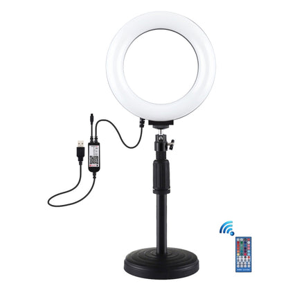 PULUZ 6.2 นิ้ว 16 ซม. RGBW แสง + ฐานกลมที่วางสก์ท็อป USB หรี่แสงได้ LED แหวนวิดีโอบล็อกการถ่ายภาพไฟวิดีโอด้วยรองเท้าเย็นขาตั้งกล้องหัวบอลและการควบคุมระยะไกล, Desktop Mount + 6.2 inch RGBW / Remote