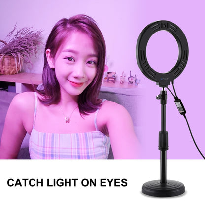 PULUZ 6.2 นิ้ว 16 ซม. RGBW แสง + ฐานกลมที่วางสก์ท็อป USB หรี่แสงได้ LED แหวนวิดีโอบล็อกการถ่ายภาพไฟวิดีโอด้วยรองเท้าเย็นขาตั้งกล้องหัวบอลและการควบคุมระยะไกล, Desktop Mount + 6.2 inch RGBW / Remote