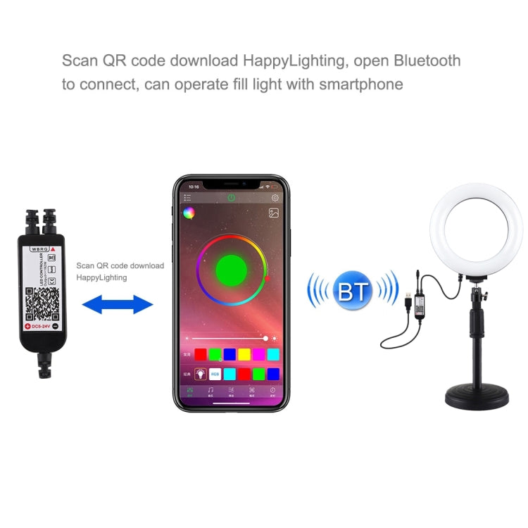 PULUZ 6.2 นิ้ว 16 ซม. RGBW แสง + ฐานกลมที่วางสก์ท็อป USB หรี่แสงได้ LED แหวนวิดีโอบล็อกการถ่ายภาพไฟวิดีโอด้วยรองเท้าเย็นขาตั้งกล้องหัวบอลและการควบคุมระยะไกล, Desktop Mount + 6.2 inch RGBW / Remote