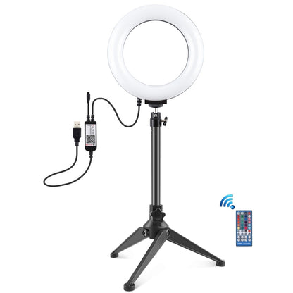 PULUZ 6.2 นิ้ว 16 ซม. RGBW แสง สก์ท็อปเมาขาตั้งกล้อง USB หรี่แสงได้ LED แหวนวิดีโอบล็อกการถ่ายภาพไฟวิดีโอที่มีรองเท้าเย็นขาตั้งกล้องหัวบอลและการควบคุมระยะไกล, Tripod Mount + 6.2 inch RGBW / Remote