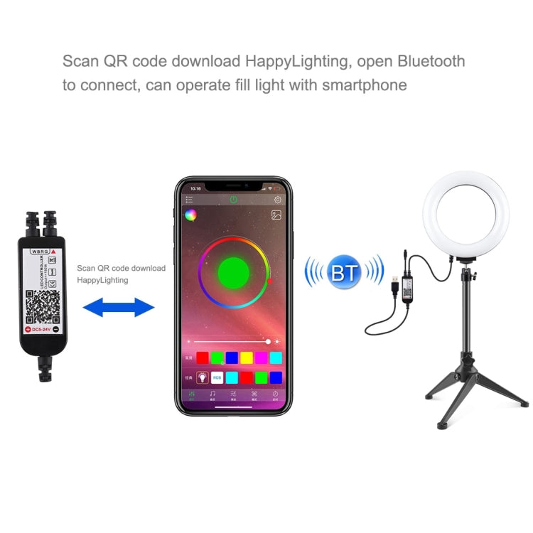 PULUZ 6.2 นิ้ว 16 ซม. RGBW แสง สก์ท็อปเมาขาตั้งกล้อง USB หรี่แสงได้ LED แหวนวิดีโอบล็อกการถ่ายภาพไฟวิดีโอที่มีรองเท้าเย็นขาตั้งกล้องหัวบอลและการควบคุมระยะไกล, Tripod Mount + 6.2 inch RGBW / Remote
