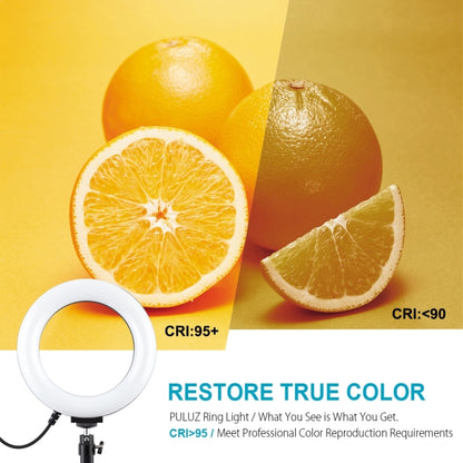 PULUZ 6.2 นิ้ว 16 ซม. RGBW แสง สก์ท็อปเมาขาตั้งกล้อง USB หรี่แสงได้ LED แหวนวิดีโอบล็อกการถ่ายภาพไฟวิดีโอที่มีรองเท้าเย็นขาตั้งกล้องหัวบอลและการควบคุมระยะไกล, Tripod Mount + 6.2 inch RGBW / Remote