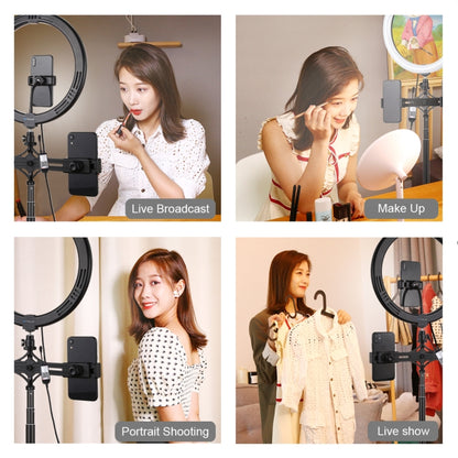 PULUZ 11.8 นิ้ว 30 ซม. RGBW Light + 1.65m Mount + วงเล็บโทรศัพท์คู่พื้นผิวโค้ง RGBW หรี่แสงได้ LED Ring Selfie Vlogging Light ชุดถ่ายทอดสดพร้อมอะแดปเตอร์ขาตั้งกล้องรองเท้าเย็นและที่หนีบโทรศัพท์และรีโมทคอนโทรล, 11.8 inch RGBW+1.65m Tripod+Dual Bracket