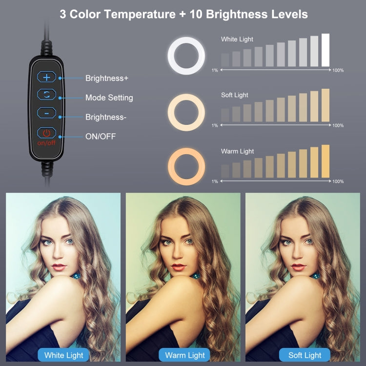 PULUZ 7.9 นิ้ว 20 ซม.แสง + ฐานกลมที่วางสก์ท็อป USB 3 โหมดหรี่แสงได้อุณหภูมิสีคู่ LED โค้งแสงแหวนวิดีโอบล็อกเซลฟีการถ่ายภาพไฟวิดีโอพร้อมแคลมป์โทรศัพท์, 7.9 inch+Desktop Mount