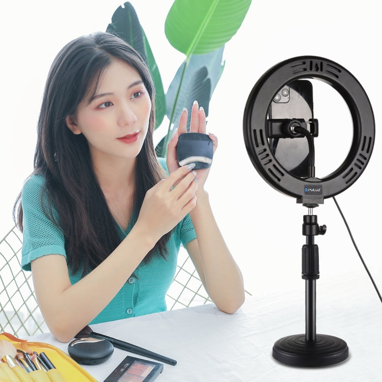 PULUZ 7.9 นิ้ว 20 ซม. กระจกเงา + ฐานกลมสก์ท็อปเมา 3 โหมดหรี่แสงได้อุณหภูมิสีคู่ LED โค้งแสงแหวนวิดีโอบล็อกเซลฟีการถ่ายภาพไฟวิดีโอพร้อมแคลมป์โทรศัพท์, 7.9 inch+Desktop Mount+Mirror