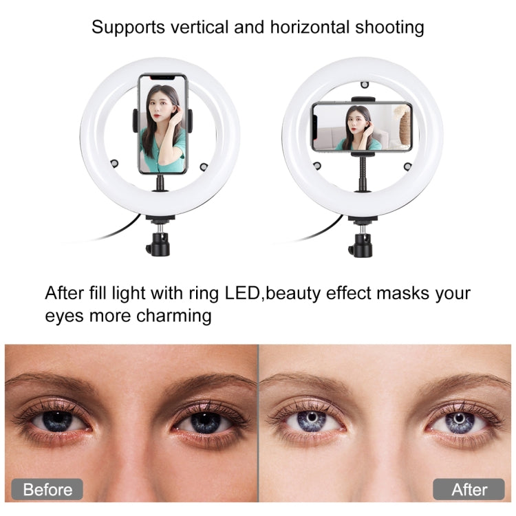 PULUZ 7.9 นิ้ว 20 ซม. กระจกเงา + ฐานกลมสก์ท็อปเมา 3 โหมดหรี่แสงได้อุณหภูมิสีคู่ LED โค้งแสงแหวนวิดีโอบล็อกเซลฟีการถ่ายภาพไฟวิดีโอพร้อมแคลมป์โทรศัพท์, 7.9 inch+Desktop Mount+Mirror