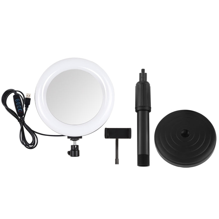 PULUZ 7.9 นิ้ว 20 ซม. กระจกเงา + ฐานกลมสก์ท็อปเมา 3 โหมดหรี่แสงได้อุณหภูมิสีคู่ LED โค้งแสงแหวนวิดีโอบล็อกเซลฟีการถ่ายภาพไฟวิดีโอพร้อมแคลมป์โทรศัพท์, 7.9 inch+Desktop Mount+Mirror