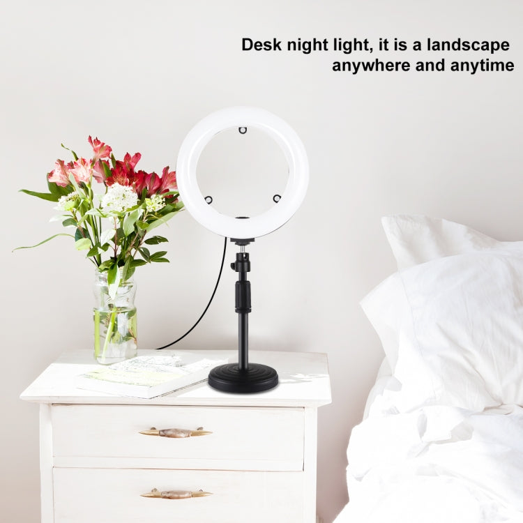 PULUZ 7.9 นิ้ว 20 ซม. กระจกเงา + ฐานกลมสก์ท็อปเมา 3 โหมดหรี่แสงได้อุณหภูมิสีคู่ LED โค้งแสงแหวนวิดีโอบล็อกเซลฟีการถ่ายภาพไฟวิดีโอพร้อมแคลมป์โทรศัพท์, 7.9 inch+Desktop Mount+Mirror