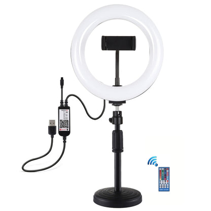 PULUZ 7.9 นิ้ว 20 ซม. ไฟ RGBW + ฐานกลมสก์ท็อปเมา LED หรี่แสงได้อุณหภูมิสีคู่ LED โค้งแสงแหวนวิดีโอบล็อกเซลฟีการถ่ายภาพไฟวิดีโอพร้อมแคลมป์โทรศัพท์, 7.9 inch + Round Mount