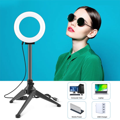 PULUZ 4.7 นิ้ว 12 ซม. ไฟวงแหวน + ขาตั้งกล้องตั้งโต๊ะเซลฟี่สติ๊กเมา USB แสงสีขาว LED แหวนเซลฟี่ความงามวิดีโอบล็อกการถ่ายภาพชุดไฟวิดีโอ