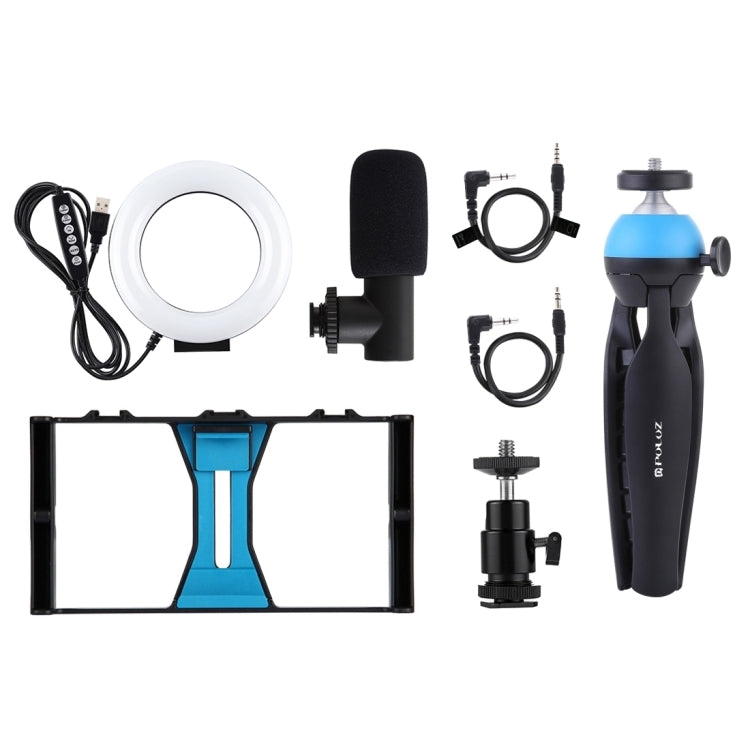 PULUZ 4 in 1 Vlogging ถ่ายทอดสดสมาร์ทโฟนวิดีโอ Rig + 4.7 นิ้ว 12 ซม. RGBW แหวน LED เซลฟี่แสง + ไมโครโฟน + กระเป๋าชุดติดตั้งขาตั้งกล้องพร้อมหัวขาตั้งกล้องรองเท้าเย็น, 4-in-1, 4-in-1 RGBW Ring LED