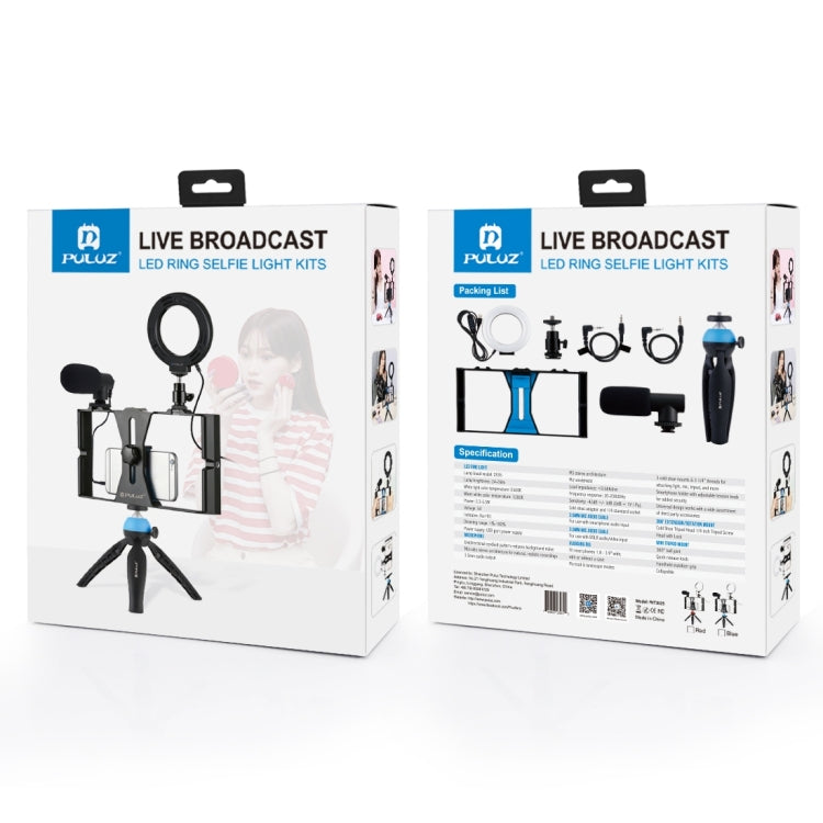 PULUZ 4 in 1 Vlogging ถ่ายทอดสดสมาร์ทโฟนวิดีโอ Rig + 4.7 นิ้ว 12 ซม. RGBW แหวน LED เซลฟี่แสง + ไมโครโฟน + กระเป๋าชุดติดตั้งขาตั้งกล้องพร้อมหัวขาตั้งกล้องรองเท้าเย็น, 4-in-1, 4-in-1 RGBW Ring LED