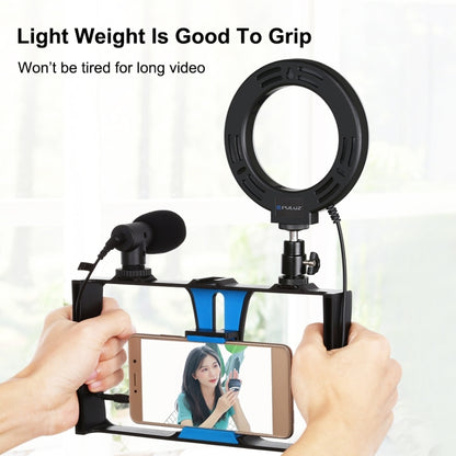 PULUZ 4 in 1 Vlogging ถ่ายทอดสดสมาร์ทโฟนวิดีโอ Rig + 4.7 นิ้ว 12 ซม. RGBW แหวน LED เซลฟี่แสง + ไมโครโฟน + กระเป๋าชุดติดตั้งขาตั้งกล้องพร้อมหัวขาตั้งกล้องรองเท้าเย็น, 4-in-1, 4-in-1 RGBW Ring LED