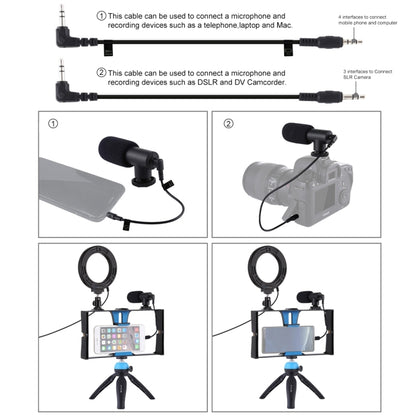PULUZ 4 in 1 Vlogging ถ่ายทอดสดสมาร์ทโฟนวิดีโอ Rig + 4.7 นิ้ว 12 ซม. RGBW แหวน LED เซลฟี่แสง + ไมโครโฟน + กระเป๋าชุดติดตั้งขาตั้งกล้องพร้อมหัวขาตั้งกล้องรองเท้าเย็น, 4-in-1, 4-in-1 RGBW Ring LED