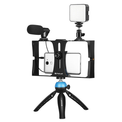 PULUZ 4 in 1 Vlogging การถ่ายทอดสด LED เซลฟี่เติมแสงสมาร์ทโฟนชุดวิดีโอ Rig พร้อมไมโครโฟน + ขาตั้งกล้องสามขา + ขาตั้งกล้องรองเท้าเย็นสำหรับ iPhone, Galaxy, Huawei, Xiaomi, HTC, LG, Google และสมาร์ทโฟนอื่น ๆ, 4 in 1 Fill Light Rig Kit