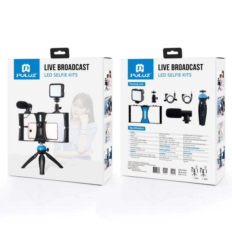 PULUZ 4 in 1 Vlogging การถ่ายทอดสด LED เซลฟี่เติมแสงสมาร์ทโฟนชุดวิดีโอ Rig พร้อมไมโครโฟน + ขาตั้งกล้องสามขา + ขาตั้งกล้องรองเท้าเย็นสำหรับ iPhone, Galaxy, Huawei, Xiaomi, HTC, LG, Google และสมาร์ทโฟนอื่น ๆ, 4 in 1 Fill Light Rig Kit