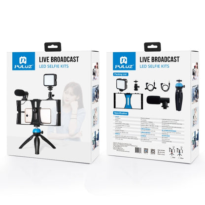 PULUZ 4 in 1 Vlogging การถ่ายทอดสด LED เซลฟี่เติมแสงสมาร์ทโฟนชุดวิดีโอ Rig พร้อมไมโครโฟน + ขาตั้งกล้องสามขา + ขาตั้งกล้องรองเท้าเย็นสำหรับ iPhone, Galaxy, Huawei, Xiaomi, HTC, LG, Google และสมาร์ทโฟนอื่น ๆ, 4 in 1 Fill Light Rig Kit