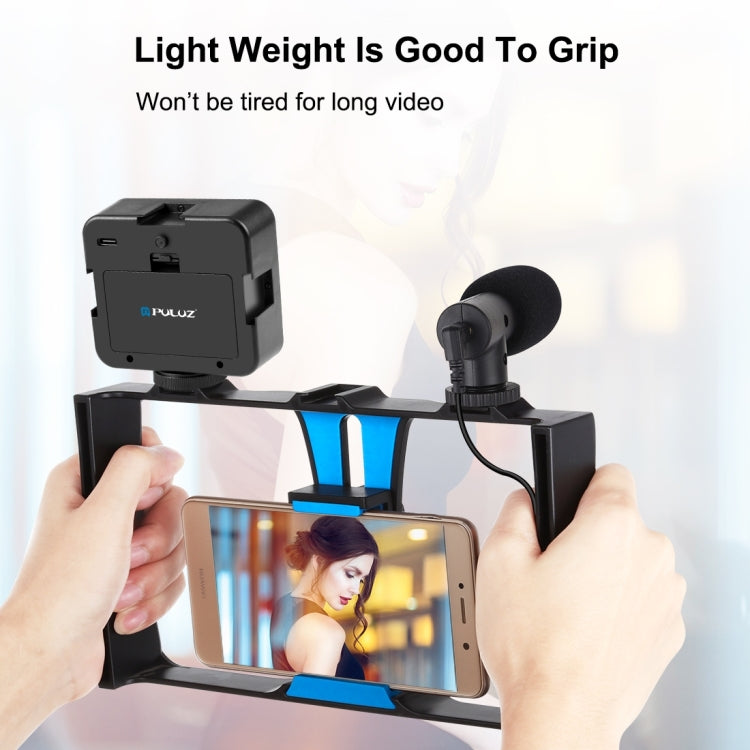 PULUZ 4 in 1 Vlogging การถ่ายทอดสด LED เซลฟี่เติมแสงสมาร์ทโฟนชุดวิดีโอ Rig พร้อมไมโครโฟน + ขาตั้งกล้องสามขา + ขาตั้งกล้องรองเท้าเย็นสำหรับ iPhone, Galaxy, Huawei, Xiaomi, HTC, LG, Google และสมาร์ทโฟนอื่น ๆ, 4 in 1 Fill Light Rig Kit