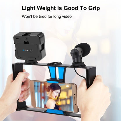 PULUZ 4 in 1 Vlogging การถ่ายทอดสด LED เซลฟี่เติมแสงสมาร์ทโฟนชุดวิดีโอ Rig พร้อมไมโครโฟน + ขาตั้งกล้องสามขา + ขาตั้งกล้องรองเท้าเย็นสำหรับ iPhone, Galaxy, Huawei, Xiaomi, HTC, LG, Google และสมาร์ทโฟนอื่น ๆ, 4 in 1 Fill Light Rig Kit