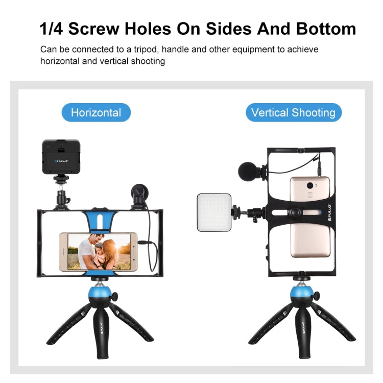 PULUZ 4 in 1 Vlogging การถ่ายทอดสด LED เซลฟี่เติมแสงสมาร์ทโฟนชุดวิดีโอ Rig พร้อมไมโครโฟน + ขาตั้งกล้องสามขา + ขาตั้งกล้องรองเท้าเย็นสำหรับ iPhone, Galaxy, Huawei, Xiaomi, HTC, LG, Google และสมาร์ทโฟนอื่น ๆ, 4 in 1 Fill Light Rig Kit