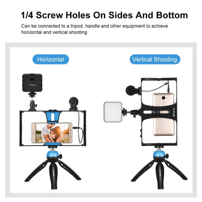 PULUZ 4 in 1 Vlogging การถ่ายทอดสด LED เซลฟี่เติมแสงสมาร์ทโฟนชุดวิดีโอ Rig พร้อมไมโครโฟน + ขาตั้งกล้องสามขา + ขาตั้งกล้องรองเท้าเย็นสำหรับ iPhone, Galaxy, Huawei, Xiaomi, HTC, LG, Google และสมาร์ทโฟนอื่น ๆ, 4 in 1 Fill Light Rig Kit