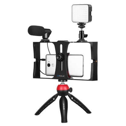 PULUZ 4 in 1 Vlogging การถ่ายทอดสด LED เซลฟี่เติมแสงสมาร์ทโฟนชุดวิดีโอ Rig พร้อมไมโครโฟน + ขาตั้งกล้องสามขา + ขาตั้งกล้องรองเท้าเย็นสำหรับ iPhone, Galaxy, Huawei, Xiaomi, HTC, LG, Google และสมาร์ทโฟนอื่น ๆ, 4 in 1 Fill Light Rig Kit