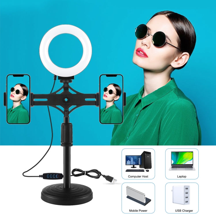 PULUZ 4.7 นิ้ว 12 ซม. แหวนแสงแนวนอนคู่โทรศัพท์วงเล็บสก์ท็อปที่ใส่ชุดไฟวิดีโอ, 4.7 inch Horizontal Brackets Desktop Mount