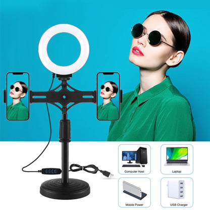 PULUZ 4.7 นิ้ว 12 ซม. แหวนแสงแนวนอนคู่โทรศัพท์วงเล็บสก์ท็อปที่ใส่ชุดไฟวิดีโอ, 4.7 inch Horizontal Brackets Desktop Mount