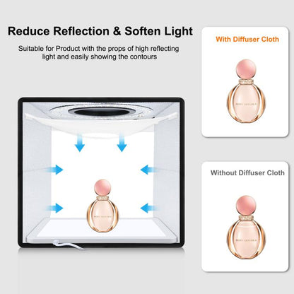 PULUZ 25 ซม.พับแบบพกพาสูง CRI แหวน LED ภาพแสงสตูดิโอเต็นท์กล่อง + Shadowless โคมไฟแผง Pad 12 สีฉากหลังขนาด: 25 ซม.x 25 ซม.x 25 ซม., 25cm High CRI Box + Shadowless Light
