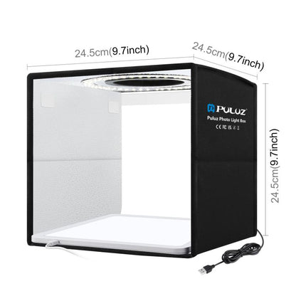 PULUZ 25 ซม.พับแบบพกพาสูง CRI แหวน LED ภาพแสงสตูดิโอเต็นท์กล่อง + Shadowless โคมไฟแผง Pad 12 สีฉากหลังขนาด: 25 ซม.x 25 ซม.x 25 ซม., 25cm High CRI Box + Shadowless Light