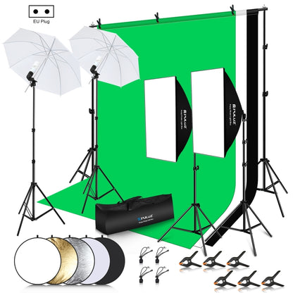 ชุดถ่ายภาพ Softbox PULUZ LED Light Studio พร้อมพื้นหลังและตัวสะท้อนแสง & เมาท์ขาตั้งกล้องและกระสอบทราย, Photography Light  Kit, EU Plug, Photography Light  Kit, US Plug
