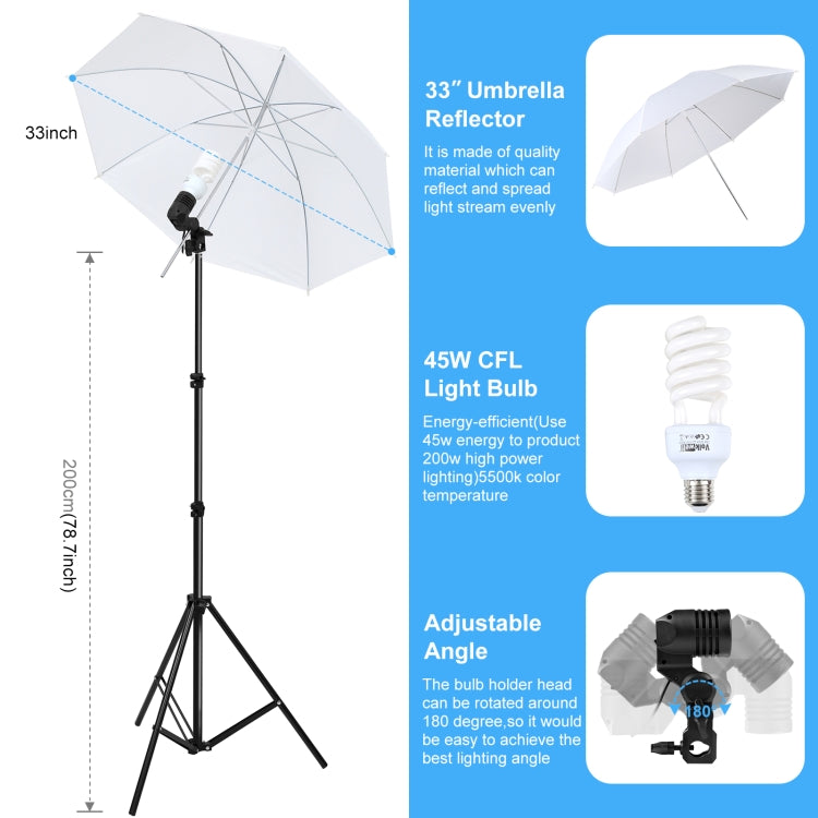 ชุดถ่ายภาพ Softbox PULUZ LED Light Studio พร้อมพื้นหลังและตัวสะท้อนแสง & เมาท์ขาตั้งกล้องและกระสอบทราย, Photography Light  Kit, EU Plug, Photography Light  Kit, US Plug