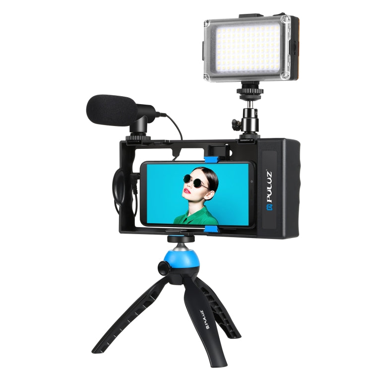 PULUZ 4 ใน 1 บลูทูธมือถือ Vlogging ถ่ายทอดสด LED เซลฟีแสงสมาร์ทโฟนวิดีโอ Rig ชุดพร้อมไมโครโฟน + ขาตั้งกล้อง + Cold Shoe ขาตั้งกล้องสำหรับ iPhone, Galaxy, Huawei, Xiaomi, HTC, LG, Google และสมาร์ทโฟนอื่นๆ, 4 in 1 Bluetooth Rig
