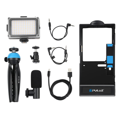 PULUZ 4 ใน 1 บลูทูธมือถือ Vlogging ถ่ายทอดสด LED เซลฟีแสงสมาร์ทโฟนวิดีโอ Rig ชุดพร้อมไมโครโฟน + ขาตั้งกล้อง + Cold Shoe ขาตั้งกล้องสำหรับ iPhone, Galaxy, Huawei, Xiaomi, HTC, LG, Google และสมาร์ทโฟนอื่นๆ, 4 in 1 Bluetooth Rig